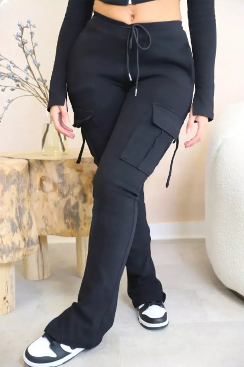 Black Color Flex Flares Cargo Pant For Women