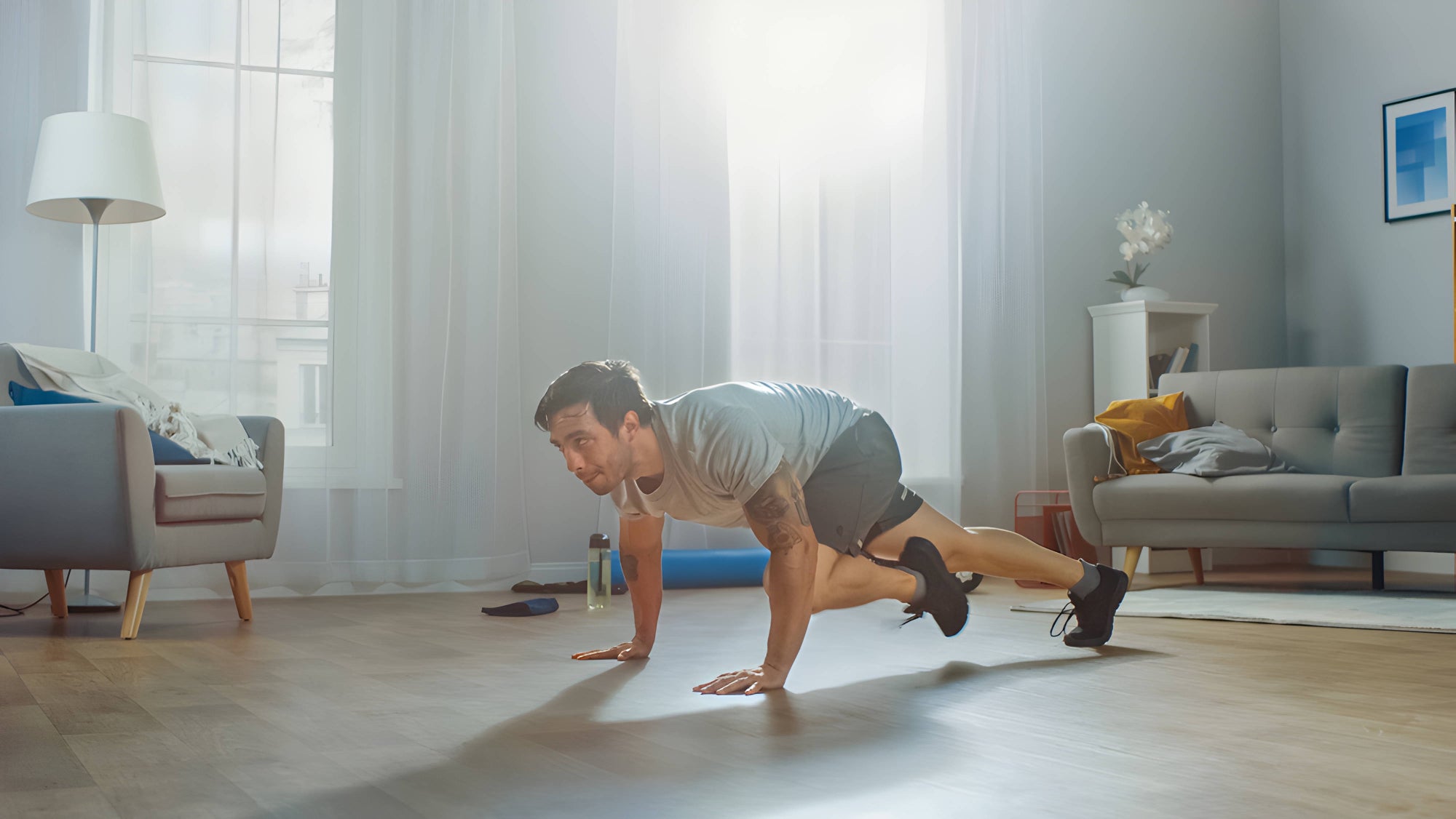 Man working out at home