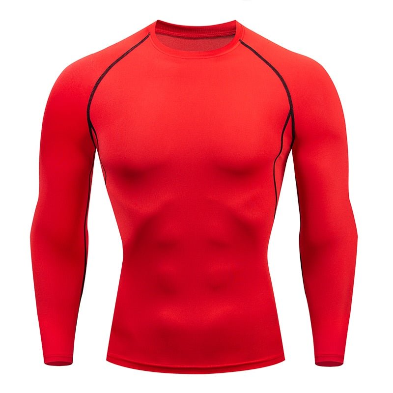 Red Color Men's Compression Long Sleeve T-Shirt 