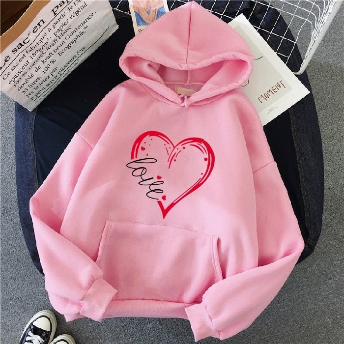 Pink Color With Love Text Pullover Hoodie