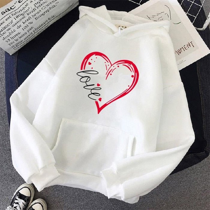 White Color With Love Text Pullover Hoodie
