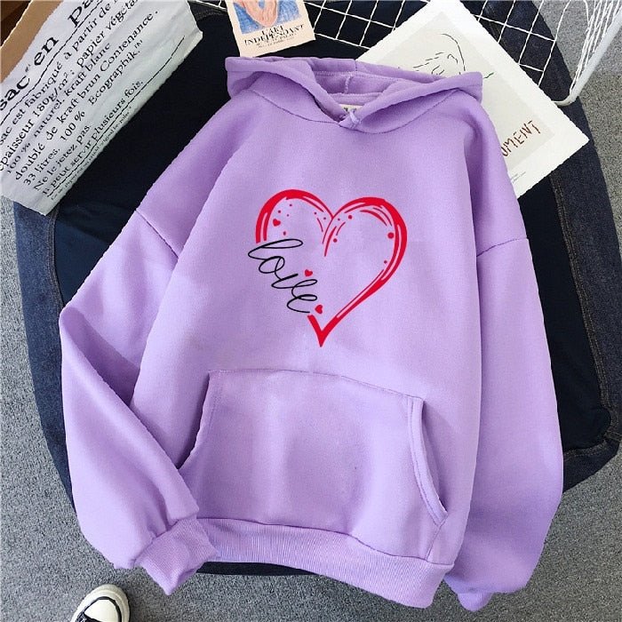 Purple Color With Love Text Pullover Hoodie