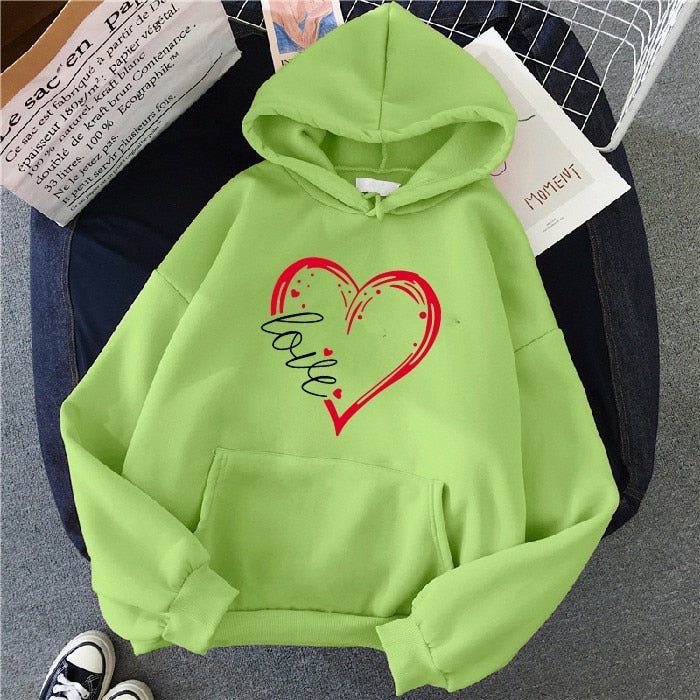 Lime Green Color Love Text Pullover Hoodie