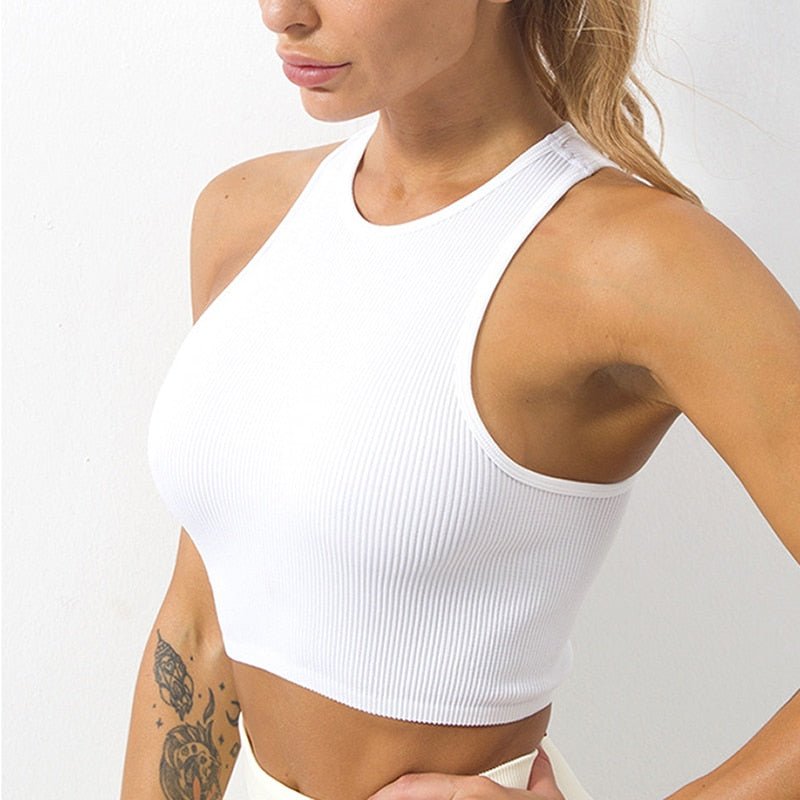 White Color Sports Crop Top - Fly Stride