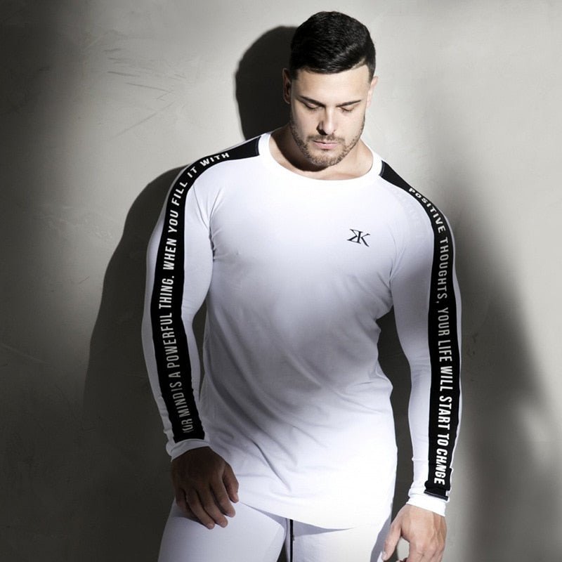 White Printed Long Sleeve Workout T-Shirt