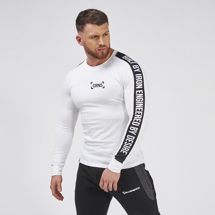 White Printed Long Sleeve Workout T-Shirt